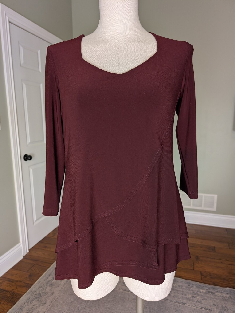 Sympli Burgundy Asymmetrical Layered Tunic Top Made in Canada Size 6